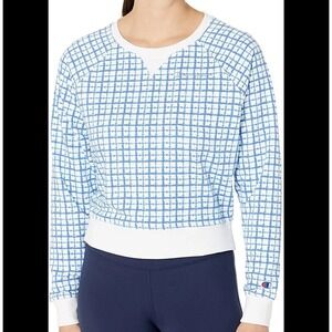 Champion Women's‎ Campus French Terry Sweatshirt Blue Plaid Size XL